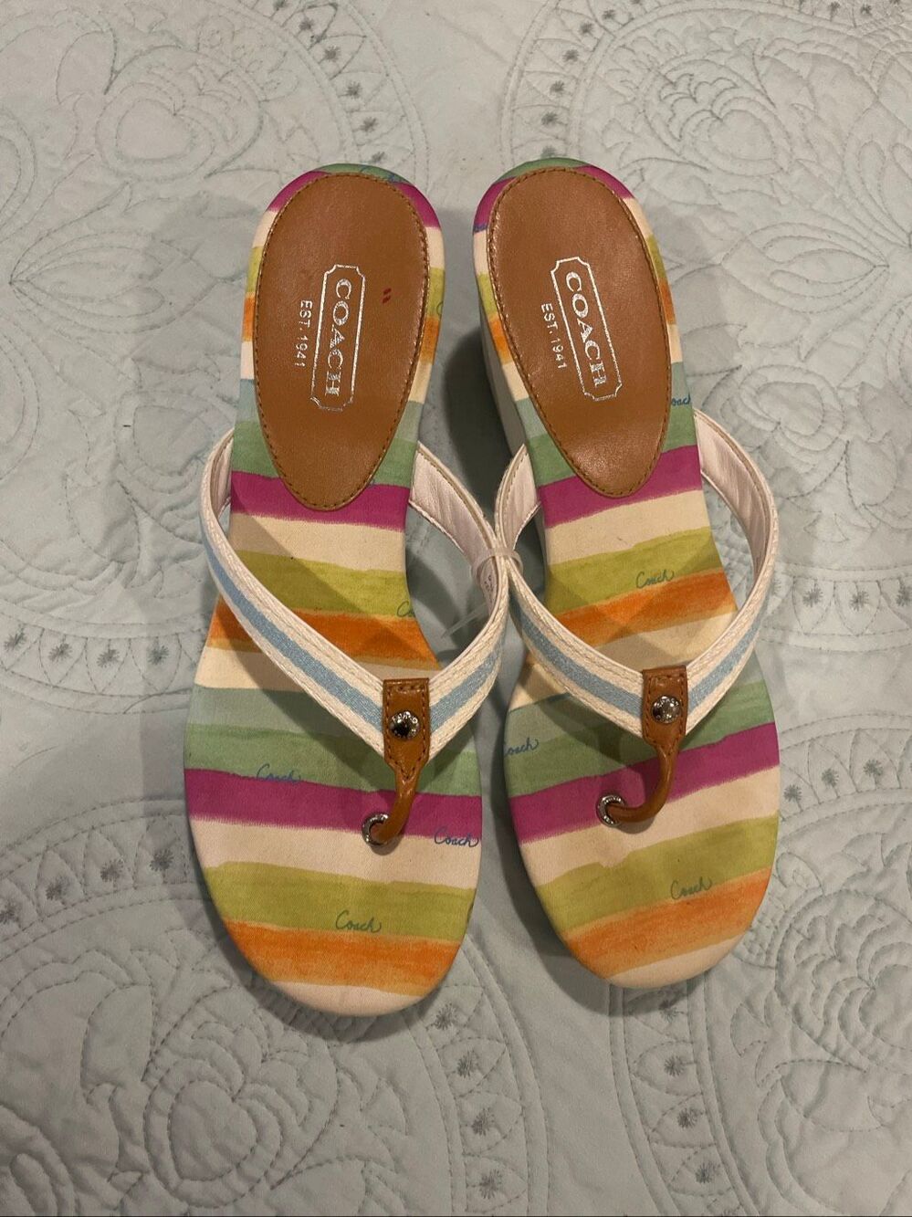 Coach Felicite Striped Sandal Thong Heel 10 Y2K Colorful